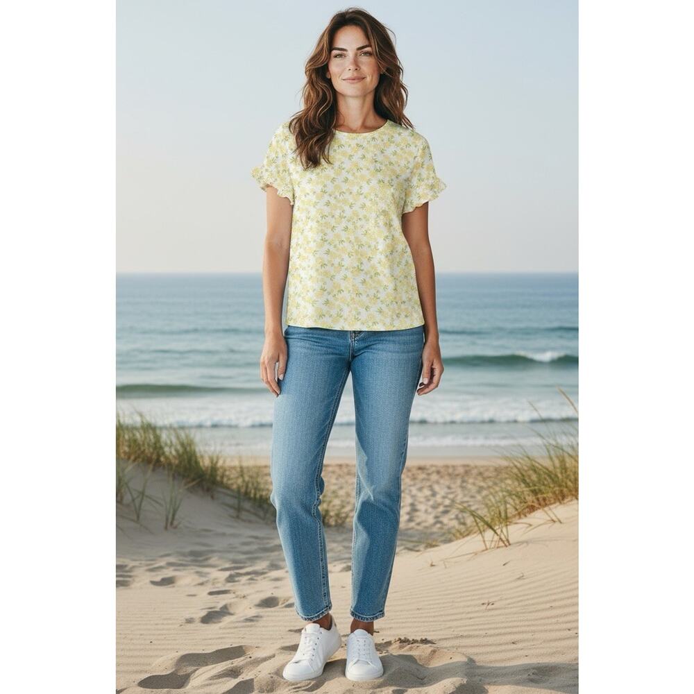J. Crew Women's Linen Blend Pineapple Short Sleeve Shirt Boxy Oversized Large